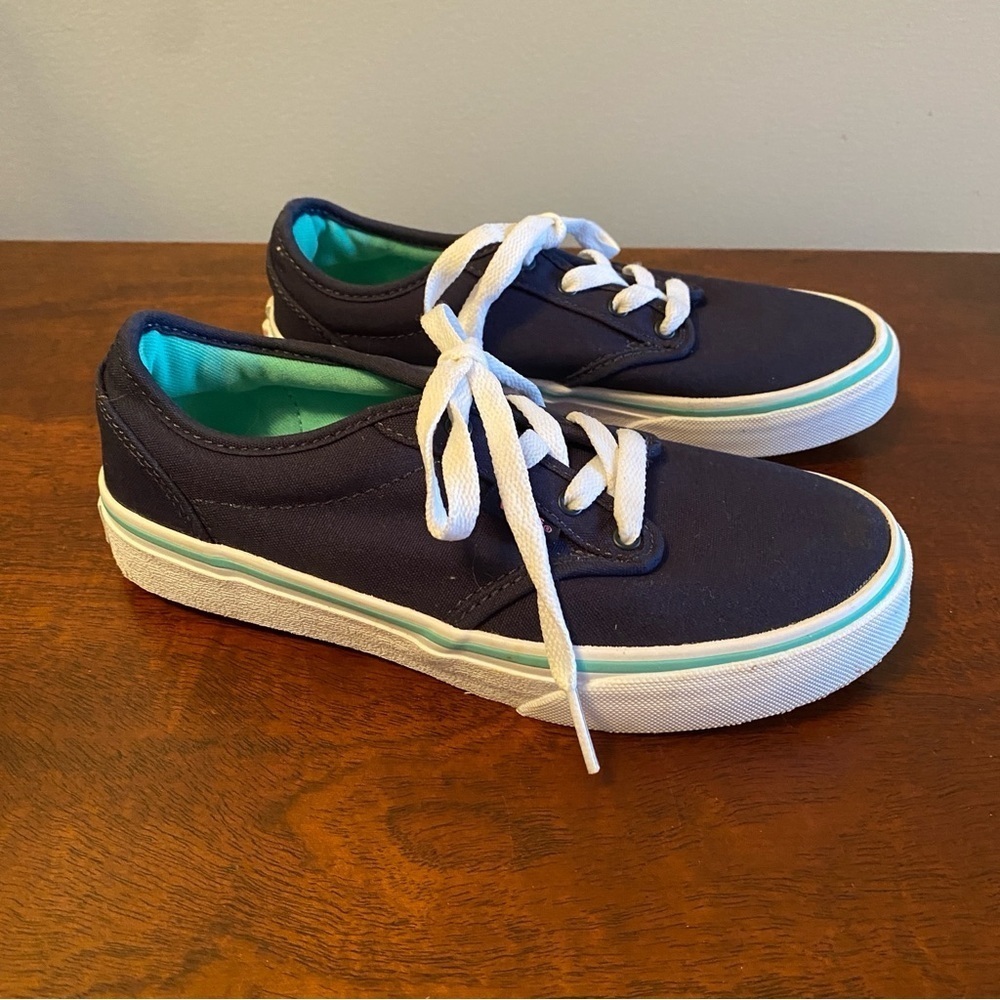 EUC Vans Blue and White Canvas Sneakers Size 2.5 - Picture 2 of 5
